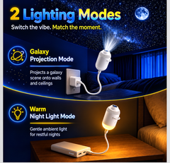 Flexible USB Galaxy Projector Night Light with 6 Interchangeable HD Slides | 360° Adjustable Gooseneck, Dimmable Brightness & Adjustable Focus | Galaxy & Warm Light Modes for Bedroom, Kids’ Room, Car and Gifting