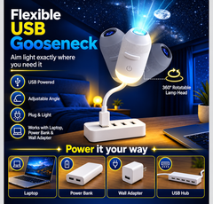 Flexible USB Galaxy Projector Night Light with 6 Interchangeable HD Slides | 360° Adjustable Gooseneck, Dimmable Brightness & Adjustable Focus | Galaxy & Warm Light Modes for Bedroom, Kids’ Room, Car and Gifting