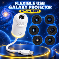 Flexible USB Galaxy Projector Night Light with 6 Interchangeable HD Slides | 360° Adjustable Gooseneck, Dimmable Brightness & Adjustable Focus | Galaxy & Warm Light Modes for Bedroom, Kids’ Room, Car and Gifting