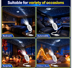 Flexible USB Galaxy Projector Night Light with 6 Interchangeable HD Slides | 360° Adjustable Gooseneck, Dimmable Brightness & Adjustable Focus | Galaxy & Warm Light Modes for Bedroom, Kids’ Room, Car and Gifting