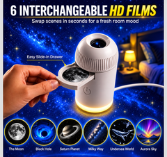 Flexible USB Galaxy Projector Night Light with 6 Interchangeable HD Slides | 360° Adjustable Gooseneck, Dimmable Brightness & Adjustable Focus | Galaxy & Warm Light Modes for Bedroom, Kids’ Room, Car and Gifting