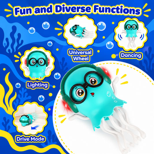 Dancing Jellyfish Toy with Led Light and Music,Playful Automatic Steer Crawling Dancing Jellyfish with Smart Tentacle Explorer,Dancing Octopus Toy Tummy Time Baby Toys,Green (Color As Per Availabilty)