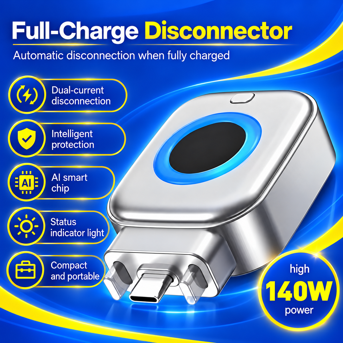 Type-C Auto-Eject Charging Separator, Universal Compatibility Auto Cut on Full Charge, Multi-Protection Safety, Works with All Type-C, Overcharge Protection, Wide Device Compatibility