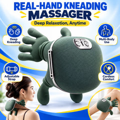 Real-Hand Kneading Massager | Cordless Deep Massage for Neck, Shoulders, Back, Legs & Calves | Adjustable Strap